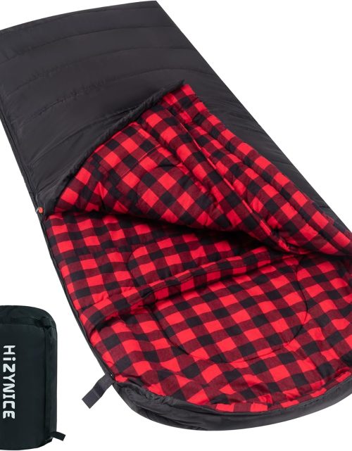0 Degree Sleeping Bag 100% Cotton Flannel XXL for Adults Big and Tall Cold Weather Winter Zero Degree Camping,Free Compression Sack