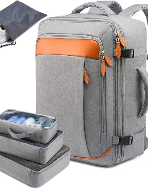 LOVEVOOK Carry on Backpack, 45L Extra Large Travel Backpack for Men & Women Airline Approved, Expandable Large Suitcase Backpacks With 4 Packing Cubes, Aer Travel Pack 3, Water Resistant Weekender Bag