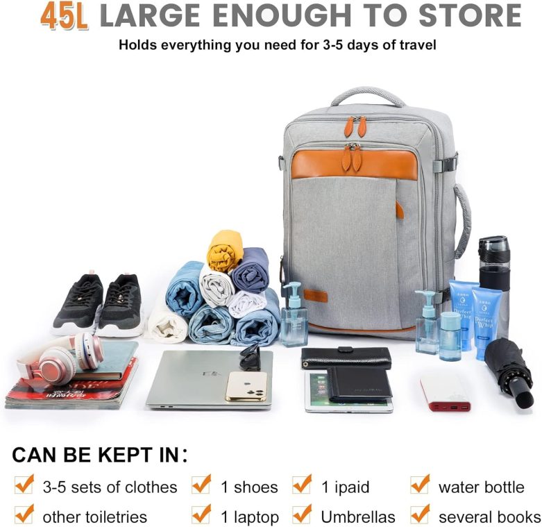 LOVEVOOK Carry on Backpack, 45L Extra Large Travel Backpack for Men & Women Airline Approved, Expandable Large Suitcase Backpacks With 4 Packing Cubes, Aer Travel Pack 3, Water Resistant Weekender Bag - Image 2