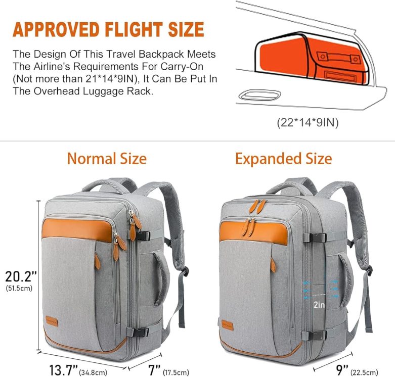 LOVEVOOK Carry on Backpack, 45L Extra Large Travel Backpack for Men & Women Airline Approved, Expandable Large Suitcase Backpacks With 4 Packing Cubes, Aer Travel Pack 3, Water Resistant Weekender Bag - Image 3
